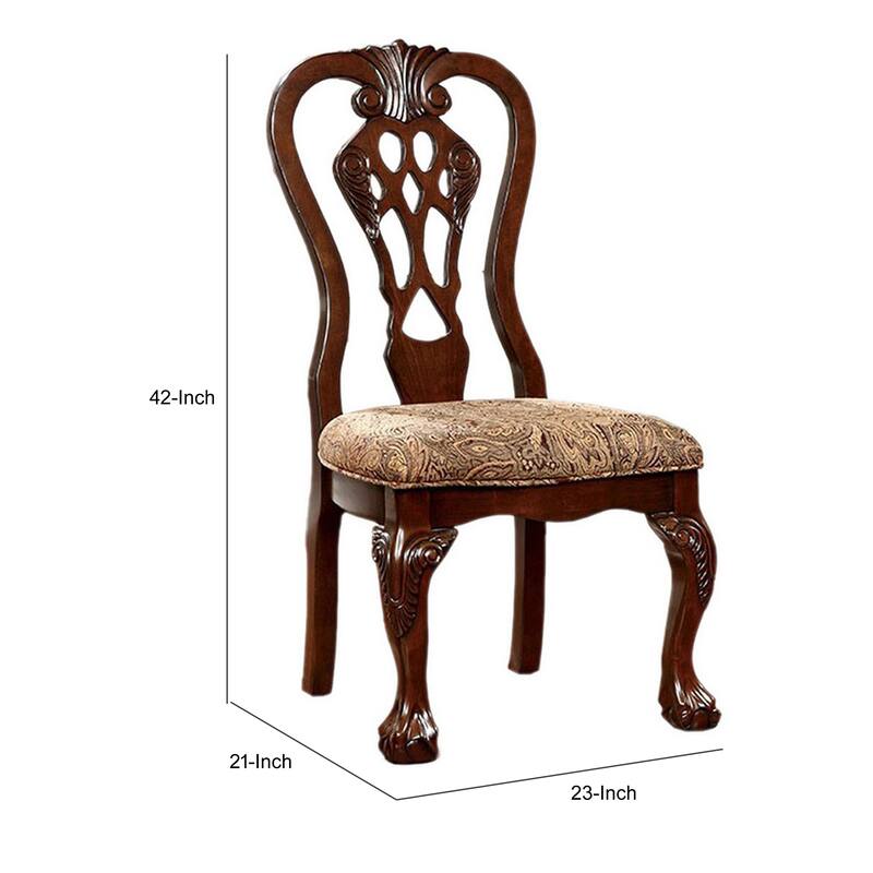 Elana Side Chair With fabric, Brown Cherry Finish, Set of 2