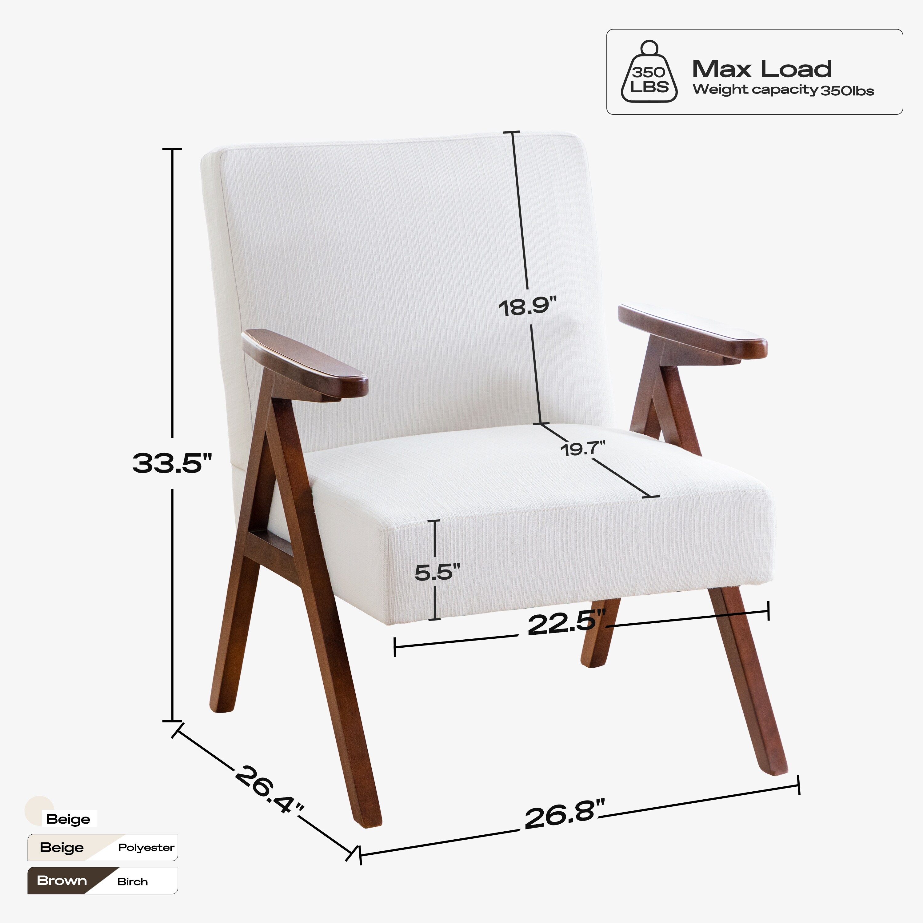 HUIMO Mid Century Modern Armchair Grey /Blue/ White