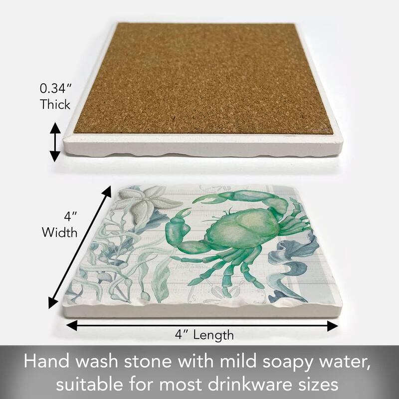Absorbent Stone Tumbled Tile Coasters, Beach Therapy Crab, Set of 4