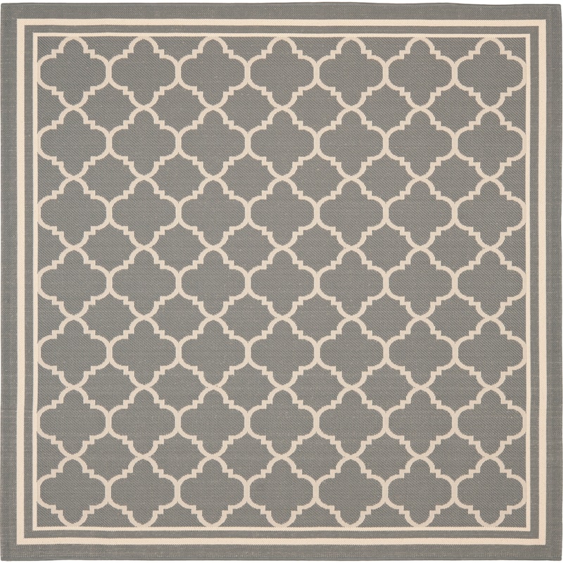 SAFAVIEH Courtyard Kristelle Indoor/ Outdoor Waterproof Patio Backyard Rug - 5'3" Square - Anthracite/Beige