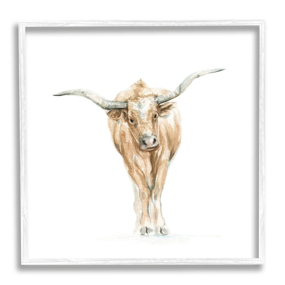 Stupell Longhorn Cattle Watercolor Portrait Children's Wild Animal Framed Wall Art - Yellow