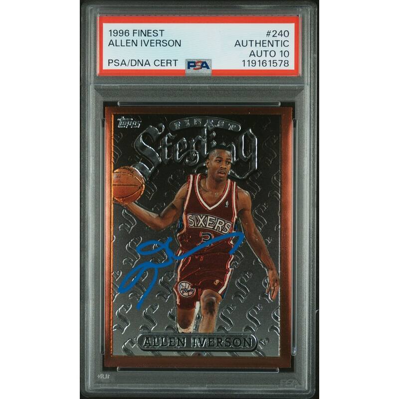 Allen Iverson 1996 Topps Finest Signed Basketball Rookie Card #240 Auto Graded PSA 10 Cert # 119161578 - 8' x 11'