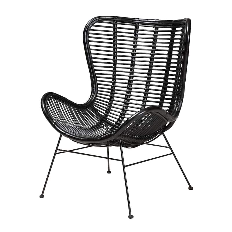 Colorado Modern Bohemian Natural Brown Rattan and Black Metal Accent Chair - Black