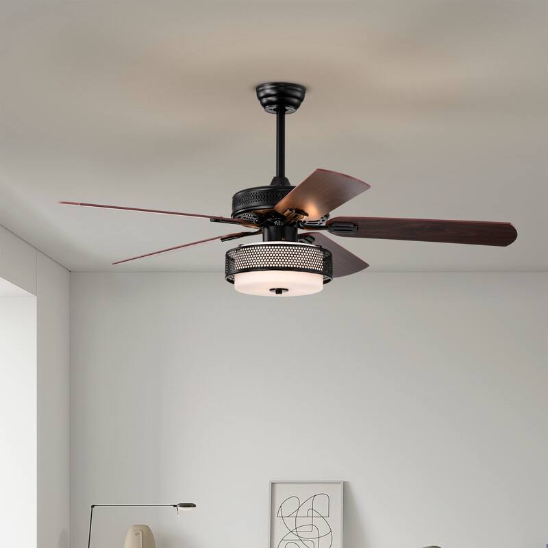 Alistair Matte Black Lighted Ceiling Fan Wooden 5-Blade with Remote
