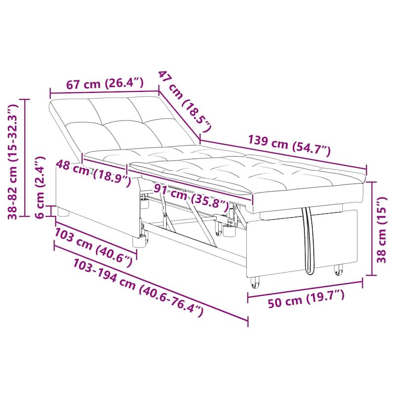 vidaXL Sofa Bed 3-in-1 Pull-Out Design Black/Dark Grey Velvet - 76.4 x 26.4 x 32.3