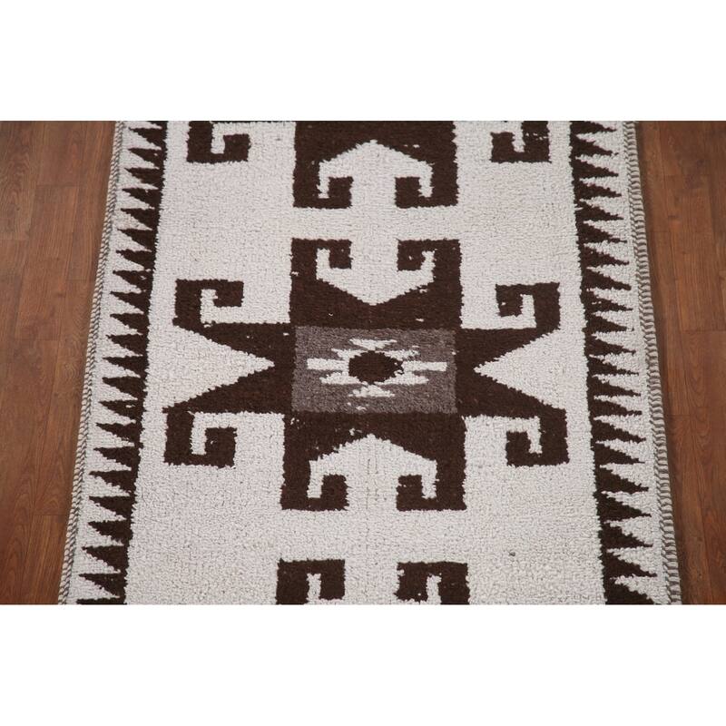 Natural Dye Tribal Beige Anatolian Runner Rug Hand-knotted Wool Carpet - 3'5"x 11'8"