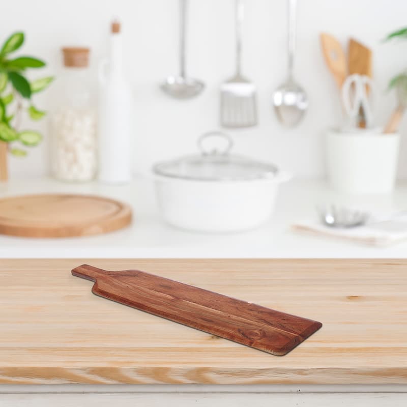 IH Casa Decor Acacia Wood Beveled Serving Board With Handle - Brown