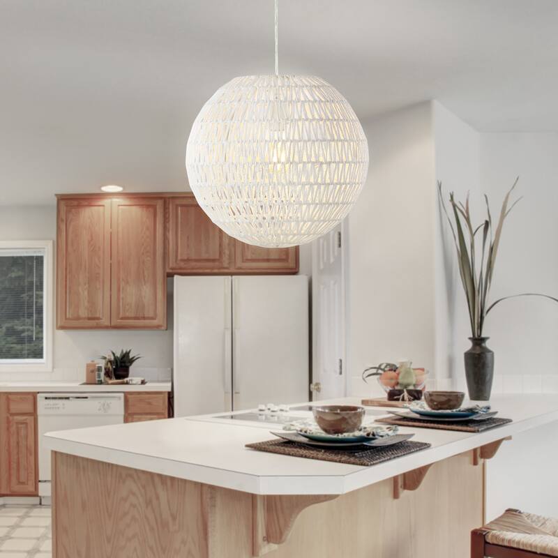 Campana 1-Light Bohemian Modern Woven Rattan/Iron LED Pendant, by JONATHAN Y