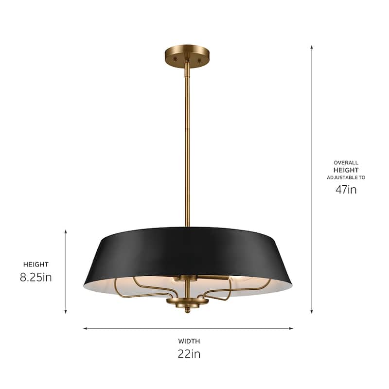 Kichler Lighting Luella 22 in. 4-Light Black Convertible Pendant Light/Semi Flush - 22 in