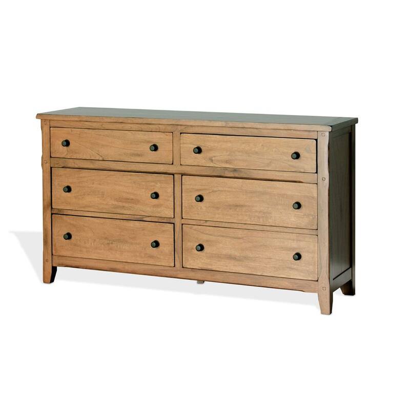 Marv 64 Inch Wide Dresser, 6 Drawers w Knobs, Golden Oak Brown Wood
