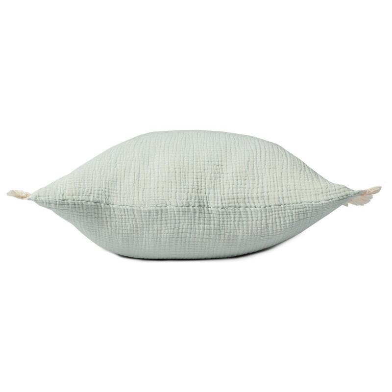 Crinkled Square Throw Pillow with Fringes - 20" - Aqua Green