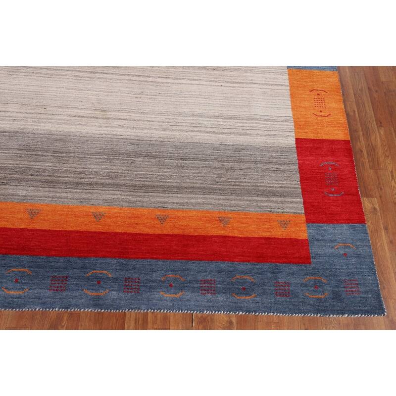 Geometric Gabbeh Oriental Area Rug Hand-Knotted Wool Carpet - 6'8" x 9'9"