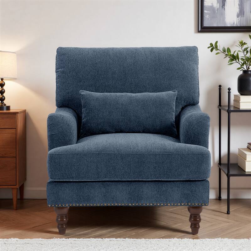 Oversized Accent Chair Chenille Upholstered Armchair With Rivets