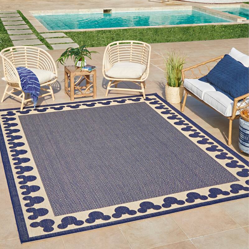 Disney Mickey Mouse Studio Modern Classic UV Protected Polypropylene Flatweave Indoor/ Outdoor Area Rug Collection - 8'9"x13'1" - Borderline Navy - Rectangle