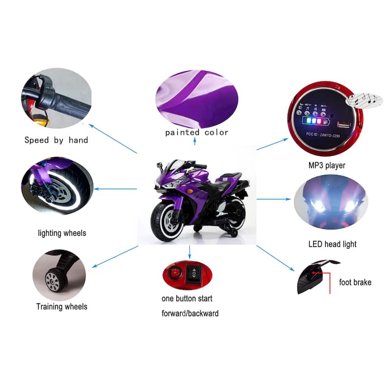 Electric Car for Kids with Training Wheels, Electric Motorcycle Toy with Charge Display, Battery Powered Electric Car, Purple