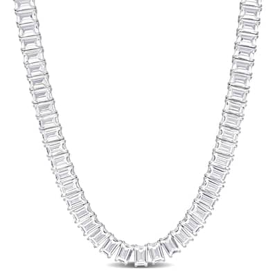 Miadora 73 1/2ct TGW Created White Sapphire Tennis Necklace in Sterling Silver