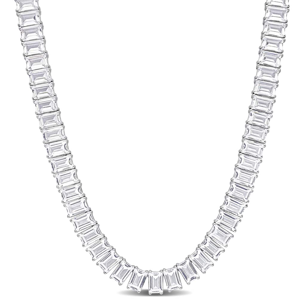 Miadora 73 1/2ct TGW Created White Sapphire Tennis Necklace in Sterling Silver