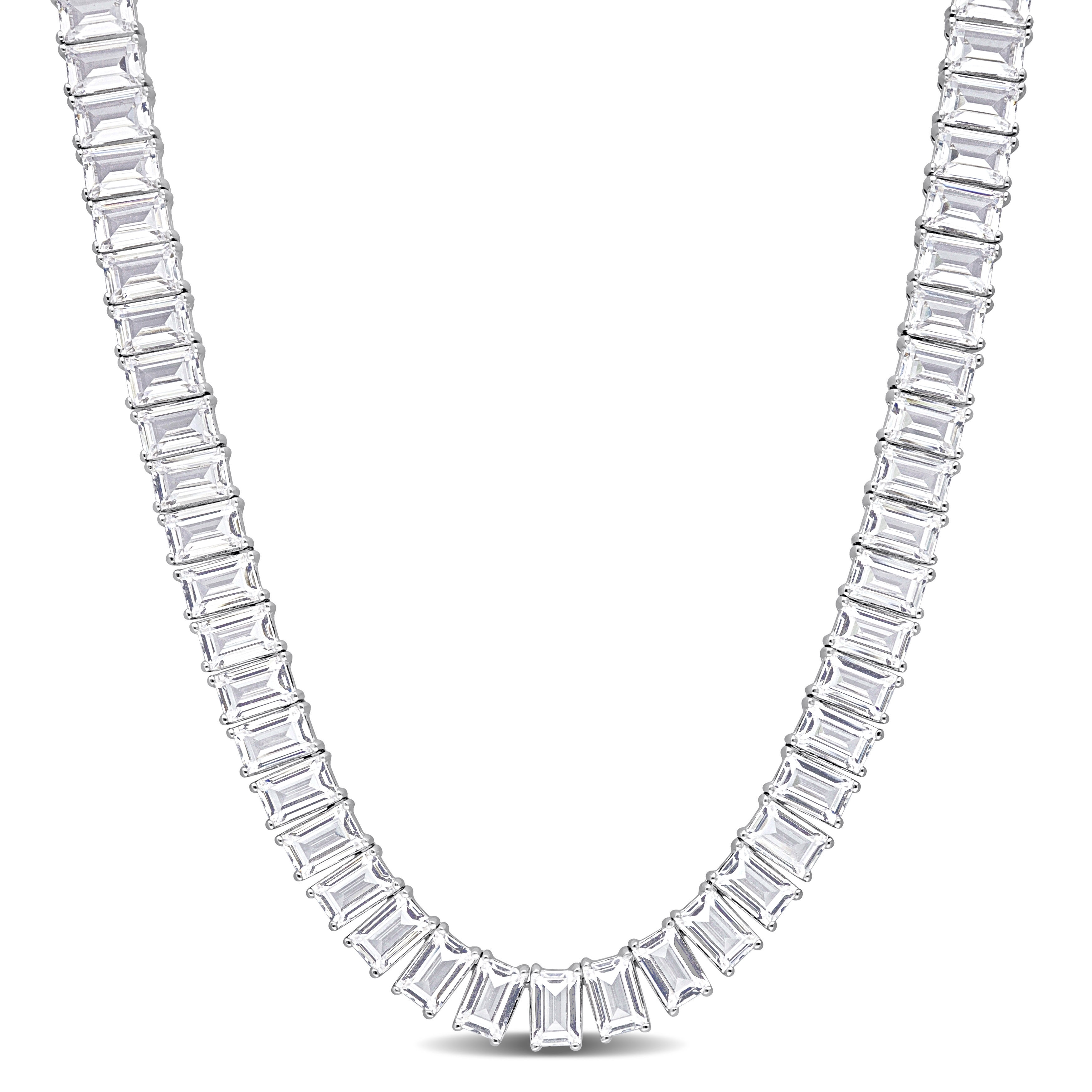 Miadora 73 1/2ct TGW Created White Sapphire Tennis Necklace in Sterling Silver