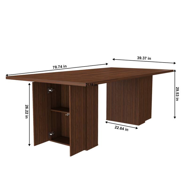 Roomfitters 78 Inch Long Dining Table with Storage Base, Large Rectangular Farmhouse Kitchen Table for 6, Walnut