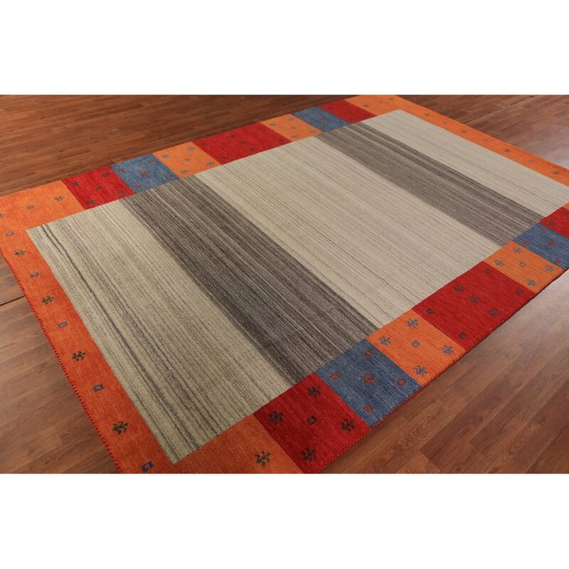 Striped Gabbeh Oriental Area Rug Handmade Wool Carpet - 6'7"x 9'8"