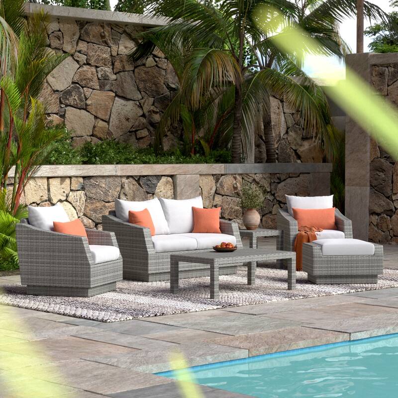 Cannes 6 Piece Sunbrella Outdoor Patio Love & Club Seating Set