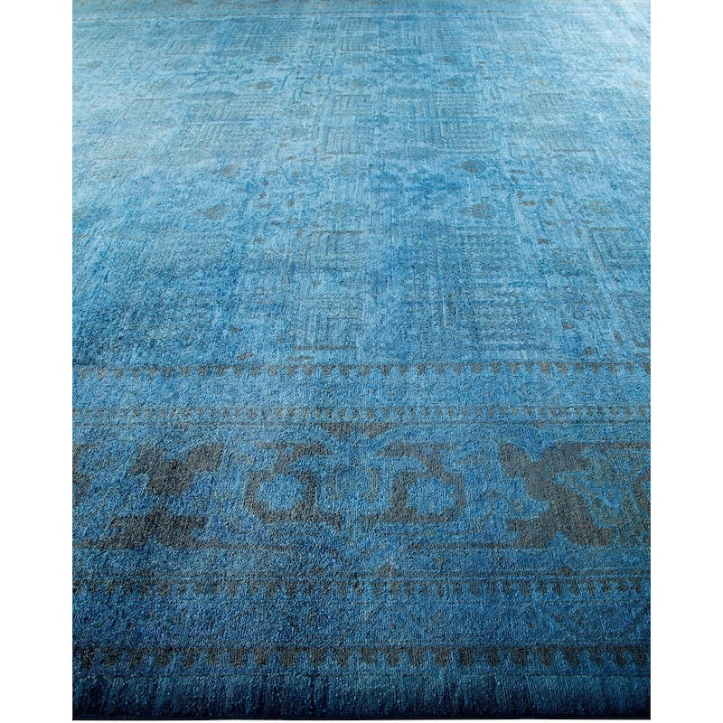 Overton Hand Knotted Wool Vintage Inspired Modern Contemporary Overdyed Blue Area Rug - 12' 2" x 17' 8"