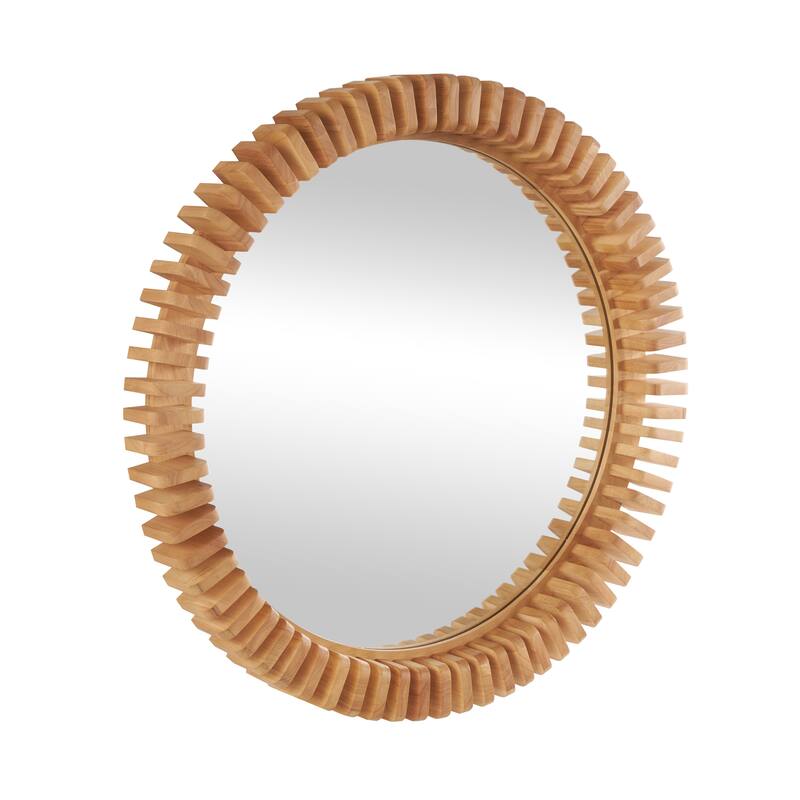 Brown Wood Handmade Room Wall Mirror with Spiral Edges - 3"W x 32"L x 32"H