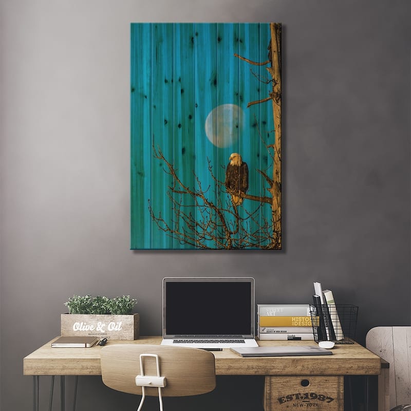 USA, Alaska, Chilkat Bald Eagle Preserve, bald eagle and moon Print On Wood by Jaynes Gallery - Multi-Color