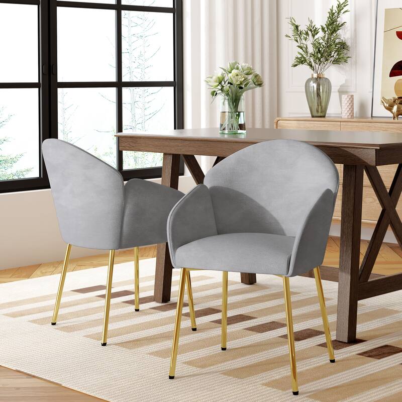 Catherinae Polyester Upholstered Dining Chair (set of 2) with Golden Brass by Christopher Knight Home - Grey