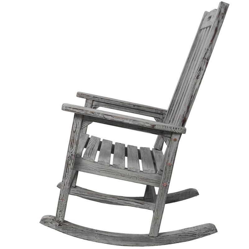 Wooden Oversized Porch Rocker Chair With Wide Seat And Tall Backrest (Excluding the table)