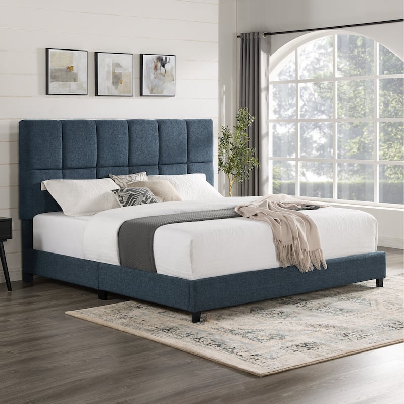 Bridgevine Home Tall Denim Navy Blue Square Headboard Upholstered Platform Bed