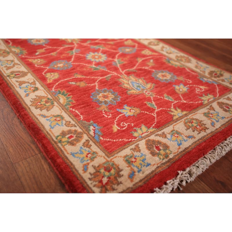 Floral Kazak Oriental Foyer Rug Hand-Knotted Red Wool Carpet - 2'0" x 3'0"