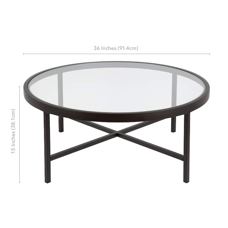 Xivil Contemporary Round Glass Top Steel Coffee Table