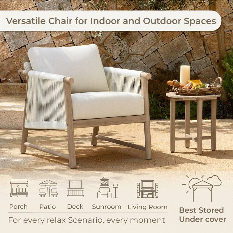 Lynn Modern Armchair with Handwoven Rope&Wood Frame