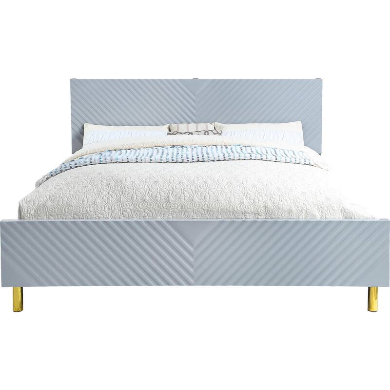 Tyra Modern Queen Bed, Panel Headboard, Textured Chevron, Slate Gray, Gold