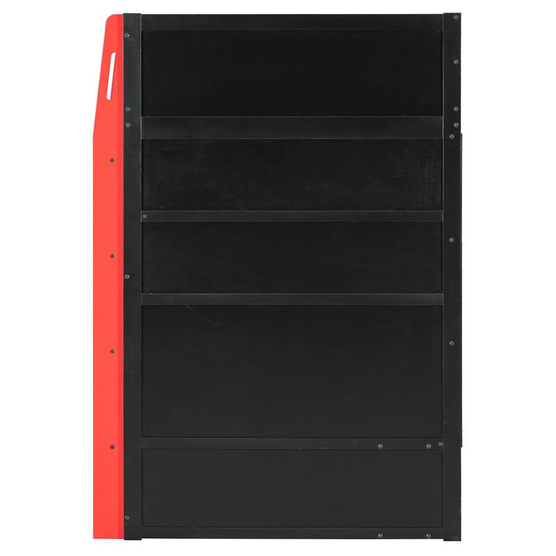 Esports Twin Loft Bed with Desk, Multi-storage Shelves and Light Strip