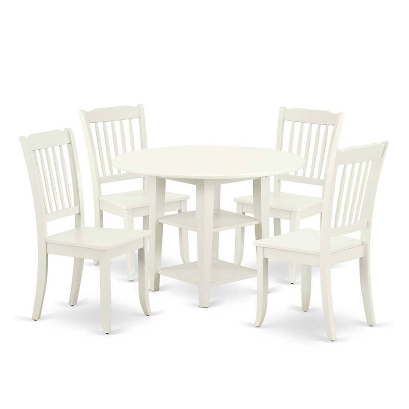 Coastal Dining Set 5Pc Round Table w/ Drop Leaves & 4 Chairs - 20/42 Inch