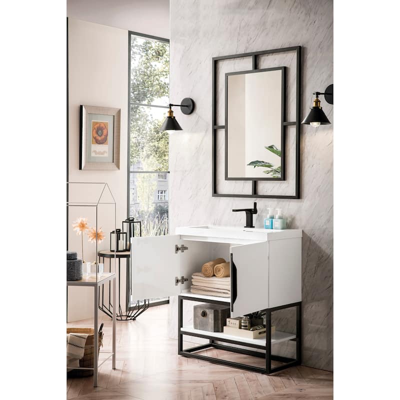 James Martin Vanities Columbia 31.5" Single Vanity, Glossy White with White Glossy Composite Stone Top