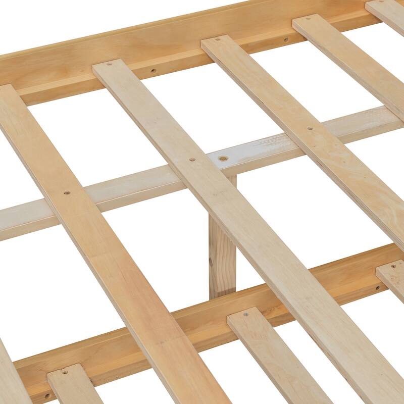 Full Size Wooden House Bed with Twin Trundle, Natural Finish, Pinewood Construction