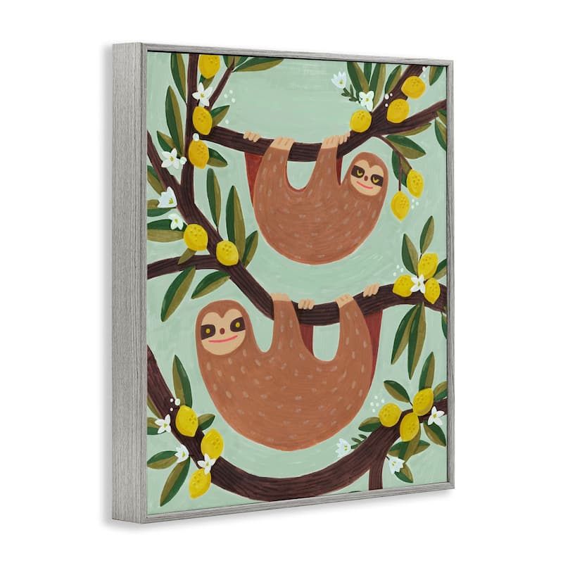 Stupell Hanging Sloths from Lemon Tree Framed Giclee Art Design By Irene Chan