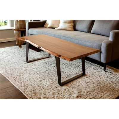 HomeRoots 54" Brown And Black Solid Wood And Iron Coffee Table