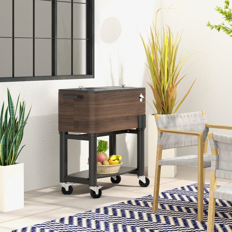 Outsunny Patio Cooler Cart, 60 Qt. Rolling Ice Chest with Shelf, Bottle Opener and Wheels, Outdoor Beverage Cooler