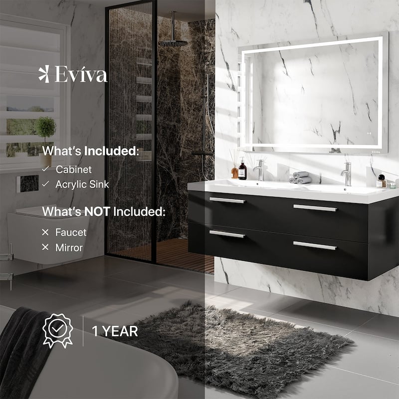 Eviva Surf 57 in. Blackwood Wall Mount DS Bath Vanity with Acrylic Top