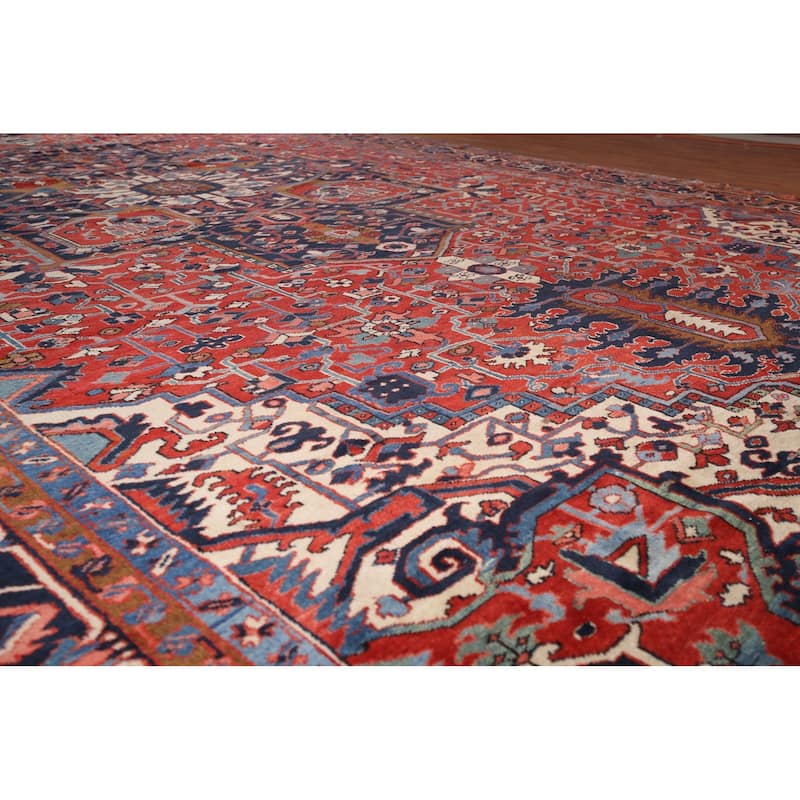 Vegetable Dye Heriz Serapi Persian Large Antique Wool Carpet - 11'1"x 19'5"