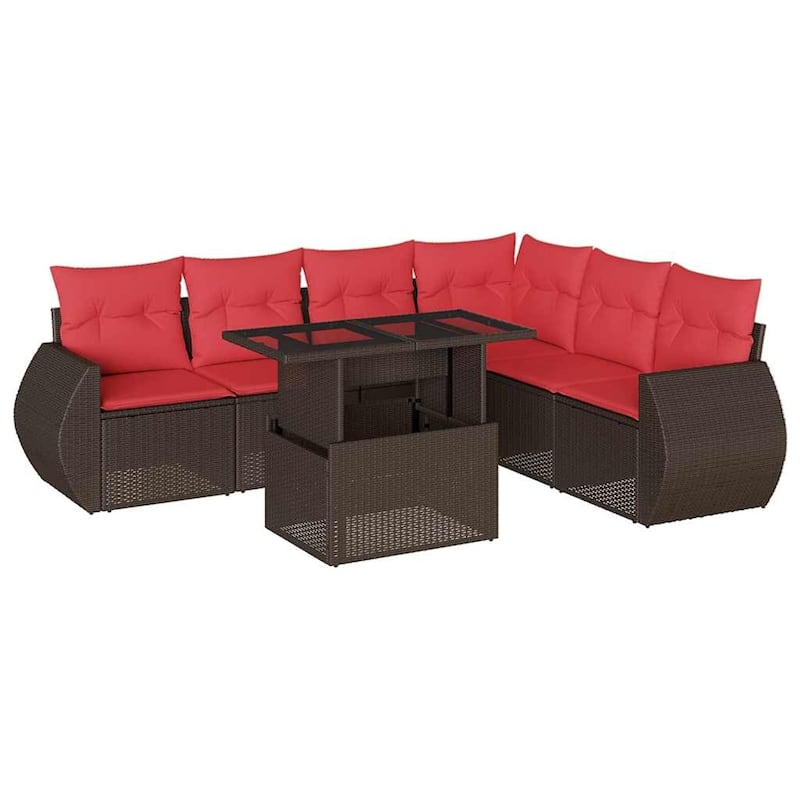 vidaXL 7 Piece Patio Sofa Set with Cushions Black/Brown/Gray Poly Rattan - 24.4 x 24.4 x 27.2