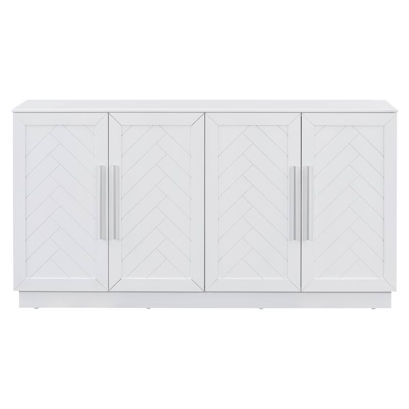 Sideboard with 4 Doors Large Storage Space Buffet Cabinet with Adjustable Shelves and Silver Handles for Kitchen, Dining Room
