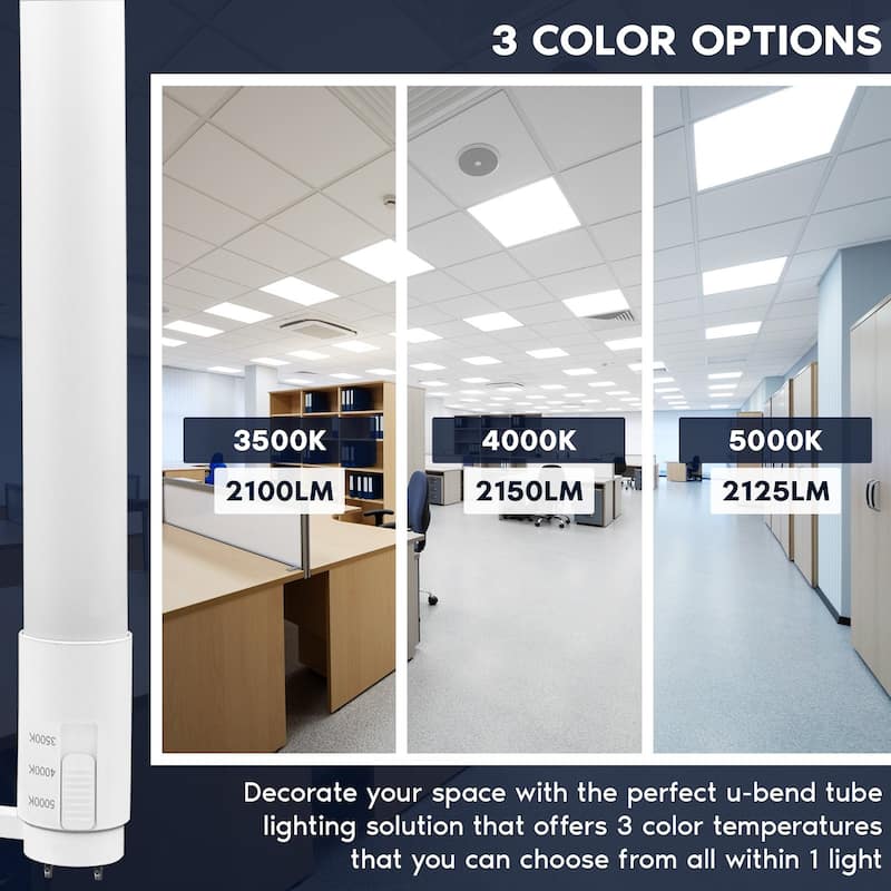Luxrite U Bend LED Tube Light, T8 T12, 17.5W, 3 CCT, 2100 Lumens Direct or Ballast Bypass UL Listed G13 Base 6-Pack