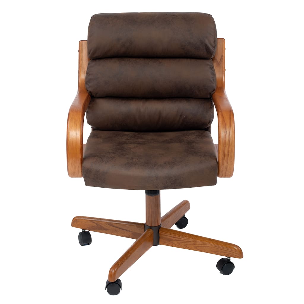 Solid Wood Rolling Office Chair w/ Tilting Cushioned Seat