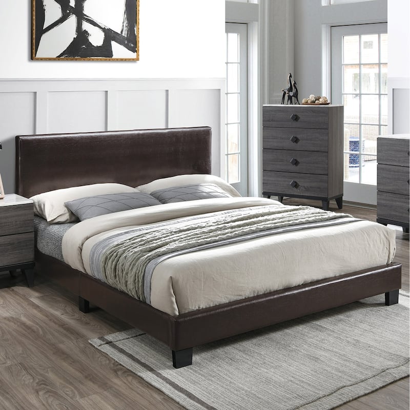 Faux Leather Upholstered Bed in Brown