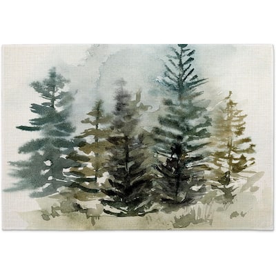 Tree Line Fog 4-Pack Poly-Cotton Blend Placemats Manufactured in The USA Machine Washable Dryer Safe